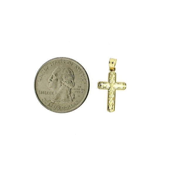 Real 10K Yellow Gold Diamond Cut Cross Pendant - Picture 6 of 6